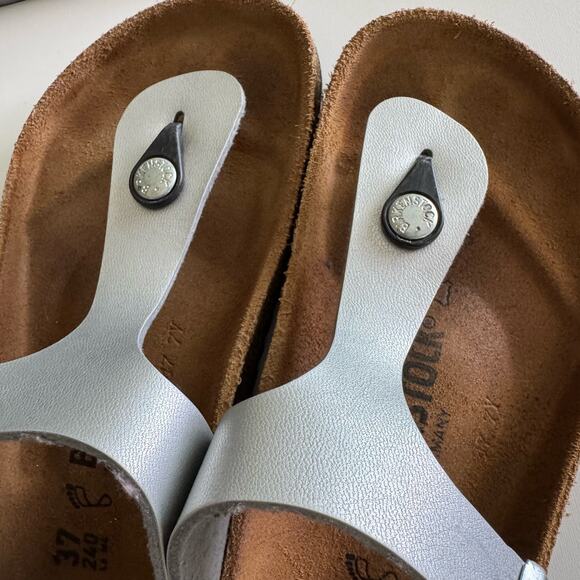 BIRKENSTOCK Gizeh Birko-Flor Slip On Sandals Silver Size 37 - Picture 3 of 7